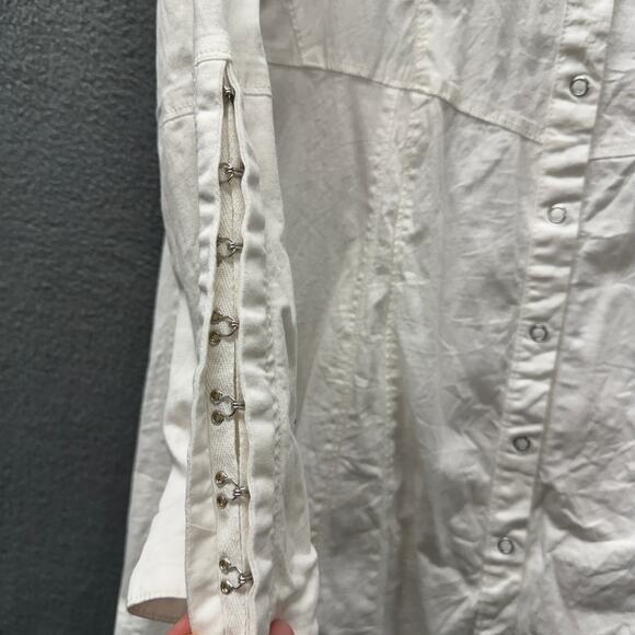 Free People Dress Womens Large Thea Mini White Coastal Boho Snap Up Cotton - Picture 6 of 10